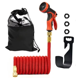 High Pressure Expandable Latex Garden Hose With 10 Spray Patterns Lightweight & Leak Proof Includes Storage Bag And Wall Mount