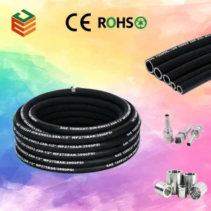 High Pressure Rubber Water Hose 3000 PSI 11mm Diameter Solid Fittings Resistant Abrasion Extreme Weather