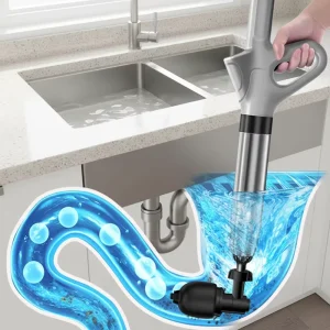 High Pressure Stainless Steel Toilet Plunger Set with Durable Plastic Handle Home Use Air Drain Blaster Tool for Cleaning