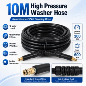 High Pressure Washer Hose 10 Meter Quick Connect PVC Water Cleaning for Car Wash Gun