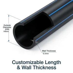 High Quality Flexible Durable HDPE PE100 110mm Water Supply Drainage Irrigation Delivery Pipe