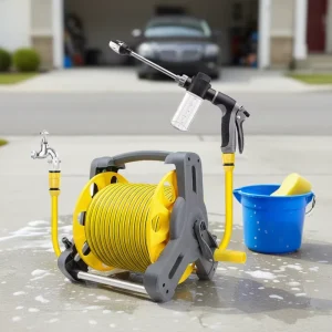 In Stock 3 Days Delivery Wall Mountable Plastic Durable Lightweight High Pressure Garden Hose Reel Set Garden Water Gun