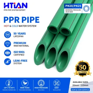 OEM Custom Green PPR Pipe Logo Printing PN20 20mm 25mm 32mm 50mm 63mm 75mm For Water Project