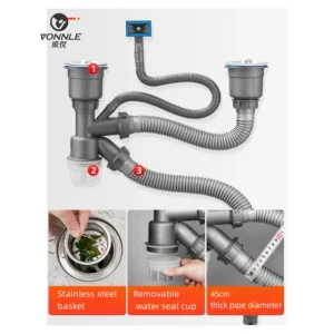 Modern Bathroom Kitchen Filter Drain Pipe Accessories, Insect-proof and Odor-proof Stainless Steel Sink Drain Pipe