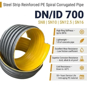 Municipal Sewage Steel Strip Reinforced HDPE Composite Corrugated Pipe High Pressure Durable Acid Alkali Proof MRP-700 DN700