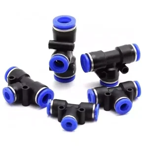 PE 4 6 8 10 12 14 16mm Plastic & Copper Nickel Plated Air Fitting T Type Three-way Pneumatic Quick Push Pneumatic Connector