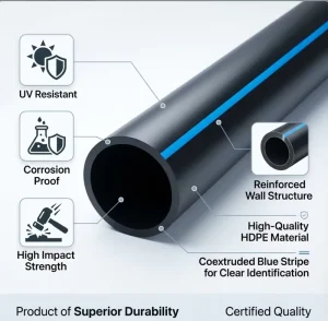 PE100 Water Supply Pipe HDPE Drinking Water Pipe Corrosion Resistant