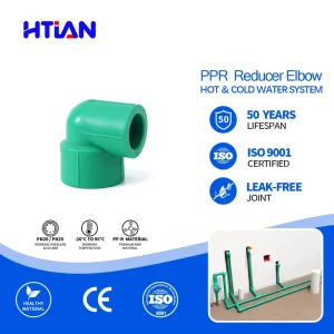 PPR Reducing Elbow 90 Degree Socket Fusion for Hot Cold Water Supply OEM Custom PN25 20-32mm DIN 8077