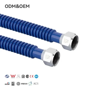 PPW In Stock Blue Stainless Steel Flexible Corrugated Hose PVC Plated 3/4 In Water Heat Insulation Safe Handling Plumbing Hose