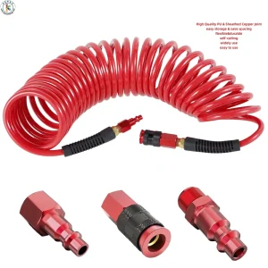 PU Air Tube 8*5mm 1/4inch Recoil Air Hose with Bend Restrictor by 25 Feet Include Aluminum I/M Air Fitting Plug