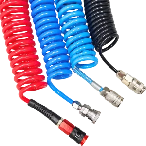 PU Recoil Air Hose High Quality PU Material Burst proof Recoil Air Line Spring Air Hose With Quick Connect Fittings