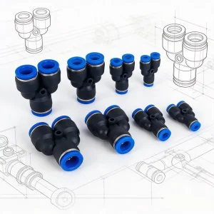 PV Pneumatic Hose Connector Y-Type Spray Hose Quick Equal Diameter Adapter Blue Plastic Component for Garden Irrigation