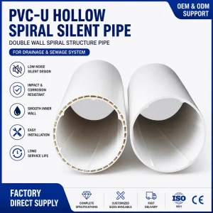 PVC U Hollow Spiral Silent Pipe Double Wall Drainage Pipe Low Noise Sewer Ventilation Pipe