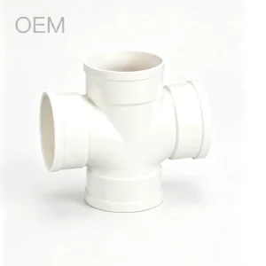 PVC-U Plane Cross Drainage Pipe Fittings 4 Way Plastic Connector For Building Sewage System