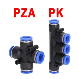 PZA PK Blue Black 4 Way Air Tube Quick Fitting 4 6 8 10 12mm Pneumatic & Water Pipe Connector