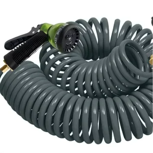Plastic Coil Hose 25FT EVA Durable Lightweight No Kink Garden Hose for Lawn Watering & Car Washing