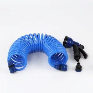 Plastic EVA Spiral Coil Hose with 8 Mode Sprayer Lightweight Flexible Wall Mountable for Garden Irrigation