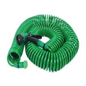 Plastic Retractable 25 Feet Green EVA Curly Garden Water Hose With 7 Pattern Function Spray Nozzle