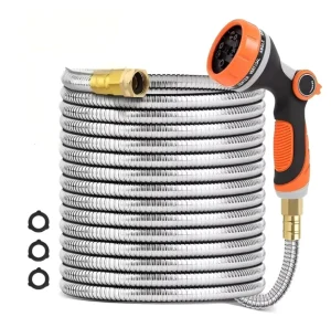 Plastics Rubber Garden Hose 50 Ft 16mm Diameter Water Hose 10 Function Nozzle Kink Free Lightweight Brass Connectors for Yard