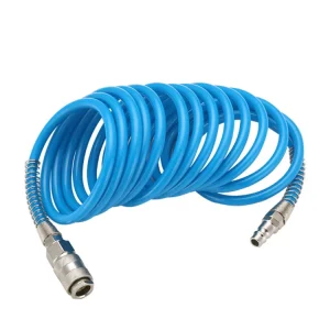 Polyurethane Recoil Air Hose 1/4 Inch Inner Diameter 50′ Long Spring Coiled PU Penumatic Tube with Bend Restrictor