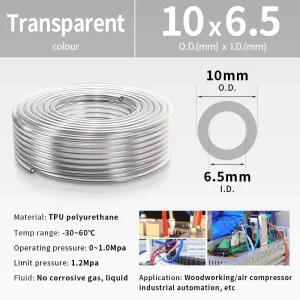 Reinforced Braided PU Air Hose 6mm 8mm 10mm OD Burst Polyurethane Pneumatic Tube High Pressure Compressed Air Line Pipe