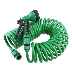 Retractable Coil Garden Hose 50 ft EVA Curly Design Brass Connectors 7 Pattern Sprayer Corrosion Resistant BS Standard