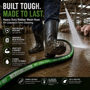 Rubber Washdown Hose 300 PSI Heavy Duty Dairy Farm Barn Cleaning Pipe