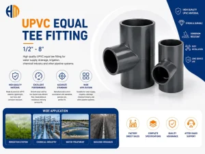 SCH80 UPVC Equal Tee ANSI Standard Dark Gray PVC Pipe Fitting for Chemical Pipeline