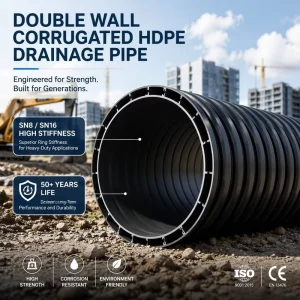 SN4 SN8 SN16 Double Wall Corrugated HDPE Drainage Pipe Flexible Sewage Tube Underground Irrigation Culvert Pipe