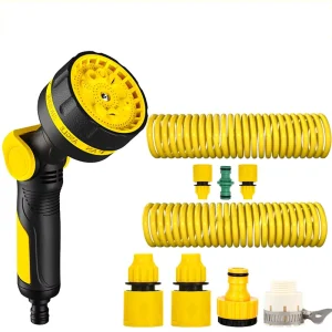 Self-coiling Garden Hose With 10 Function Water Sprayer Retractable Collapsible Water Pipe Gun EVA Recoil Garden Hose