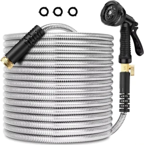 Stainless Steel Garden Hose Reel 50 Ft Flexible High Pressure Outdoor Water Hose