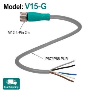 V15-G V15-W High Flexibility Oil Resistant Sensor Cable M12 4-Pin 2m PUR IP67 IP68 for Proximity Switch Photoelectric PLC Wiring