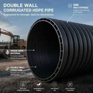 Virgin HDPE Double Wall Corrugated Drainage Pipe SN8 Ring Stiffness Underground Municipal Irrigation Culvert Pipe