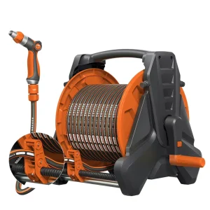Wall Mounted Retractable Garden Hose Reel with 10m-50m/100ft Lengths ABS Plastic 500 psi Multi-Function Spray Gun