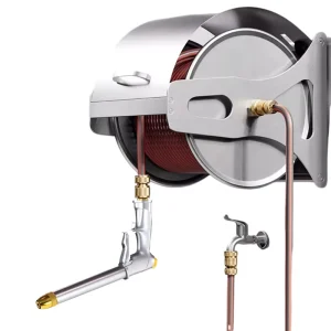 Wear-resistant Stainless Steel Garden Hose Reel Flip Cover PVC Wall Mountable Adjustable Anti-Corrosion