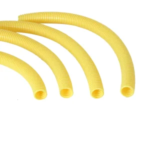 Yellow PP Corrugated Conduit Flexible Electrical Wire Cable Protection Tube 4mm-91mm Thread 1.4-5.2mm Automotive Wiring Harness